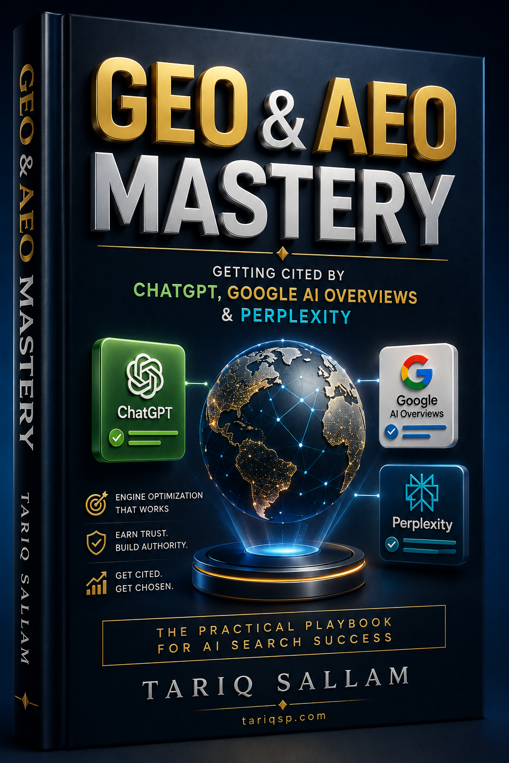 GEO & AEO Mastery eBook cover: Getting Cited by ChatGPT, Google AI Overviews & Perplexity