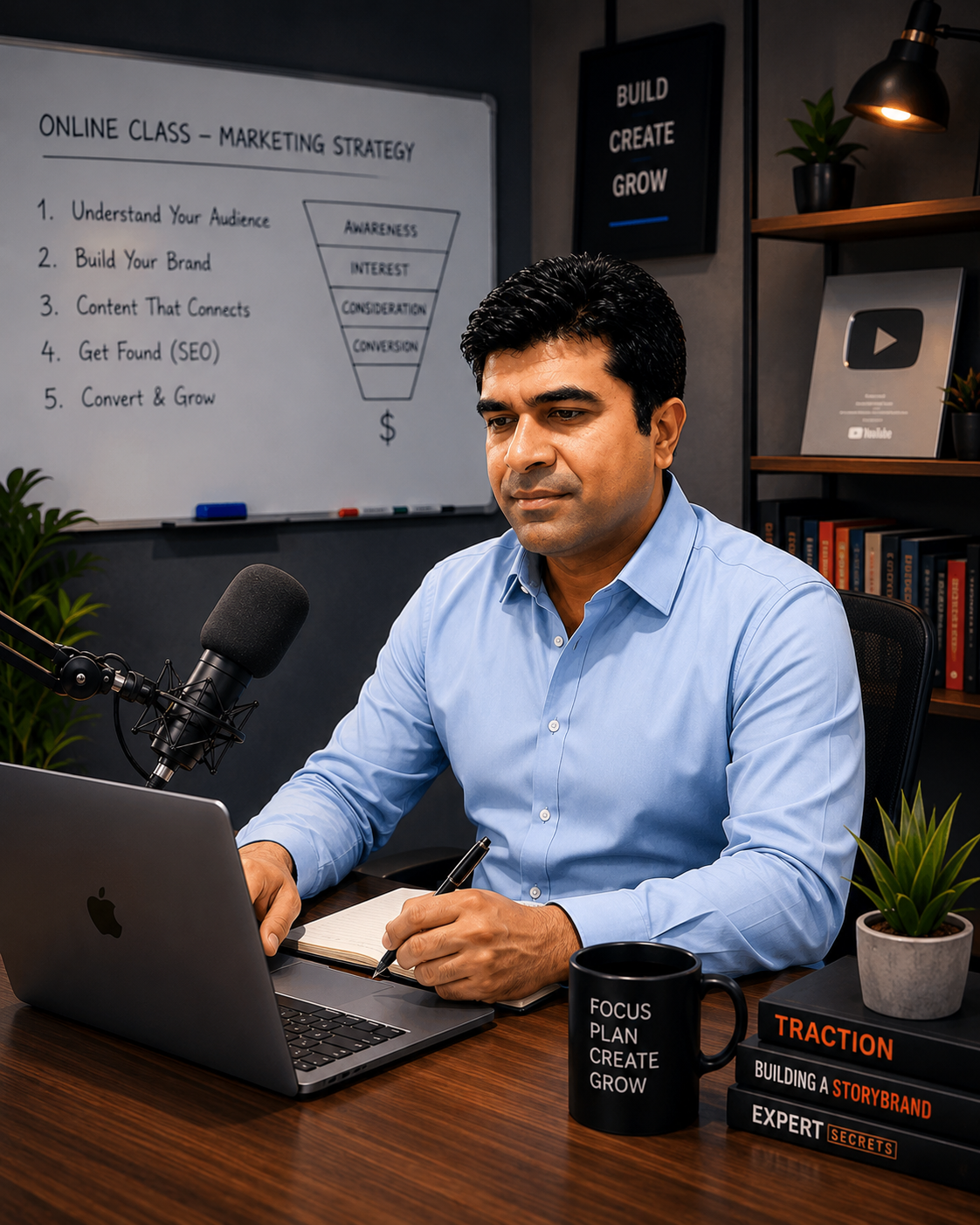 Tariq Sallam working at his desk