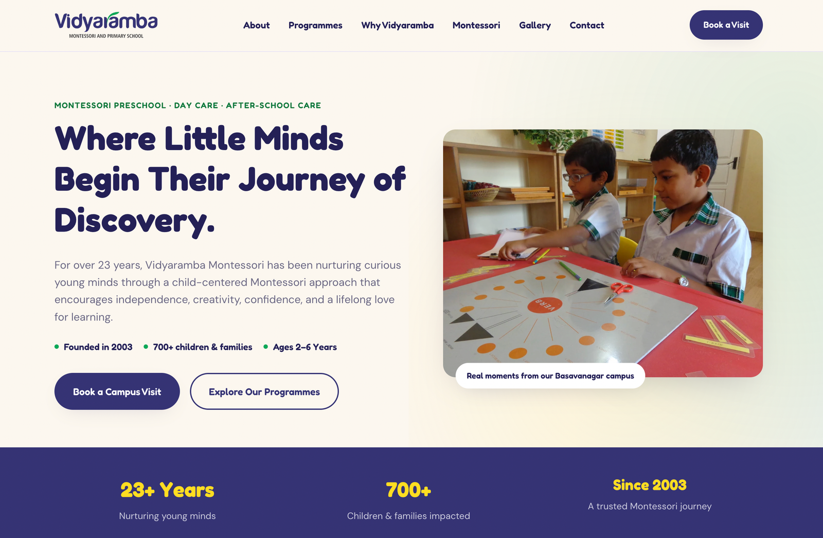 Vidyaramba home page: Where Little Minds Begin Their Journey of Discovery.