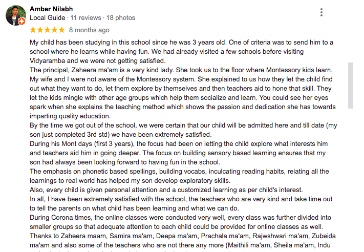 What parents have to say about Vidyaramba Montessori
